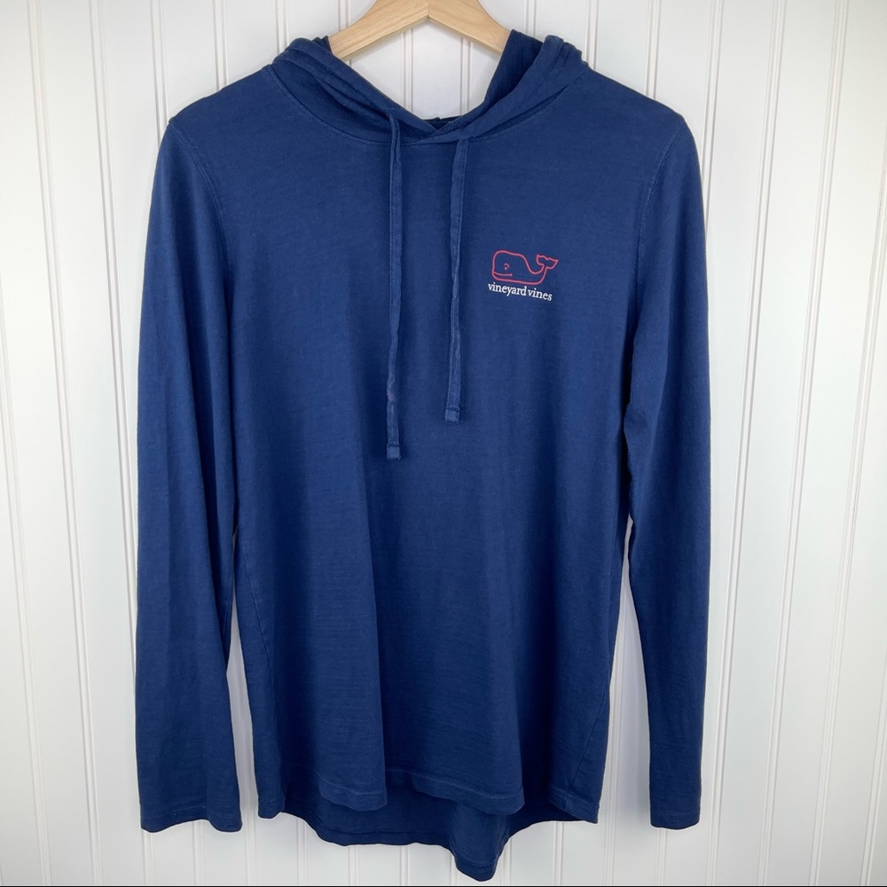Vineyard Vines Navy Blue Hooded Long Sleeve Tee Size Small Red Whale